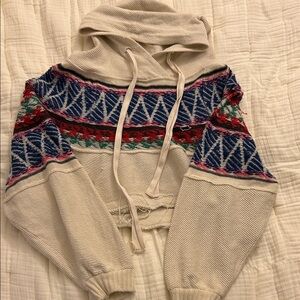 Free People Cropped Fair Isle Pattern Sweater Cream XS